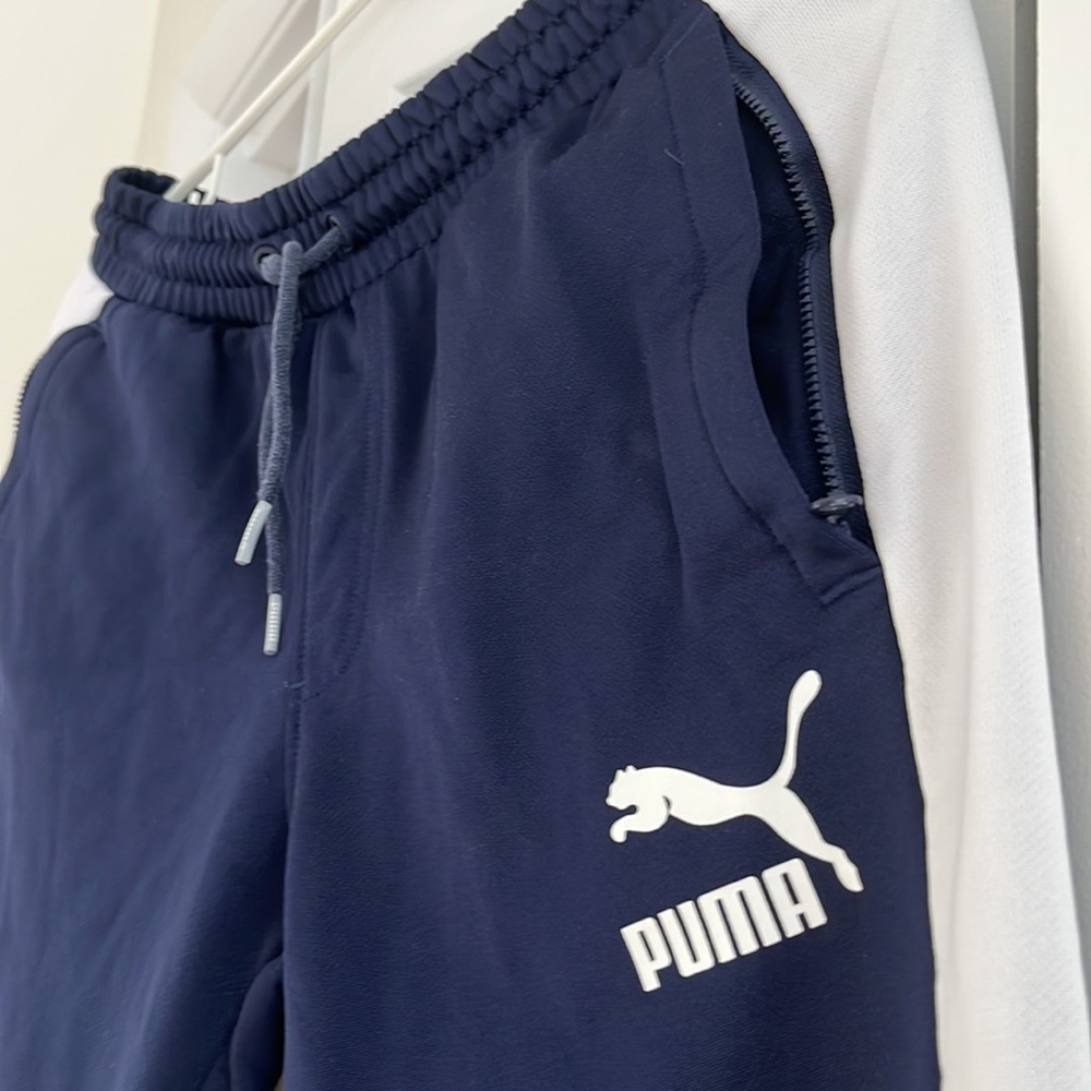 PUMA Navy Blue White Stripe Track Pant/ Iconic Jogger. Inseam 29”
